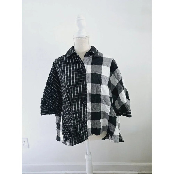Moonlight Y&S Fashion Buffalo Plaid Checkered Gingham Oversized Crinkle Blouse S - Picture 1 of 11